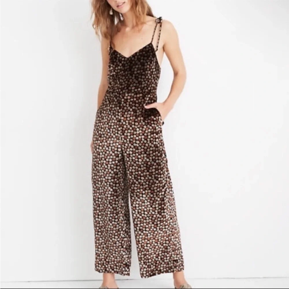 Madewell Velvet Floral Thistle Cami Jumpsuit Size 6 - Picture 1 of 7